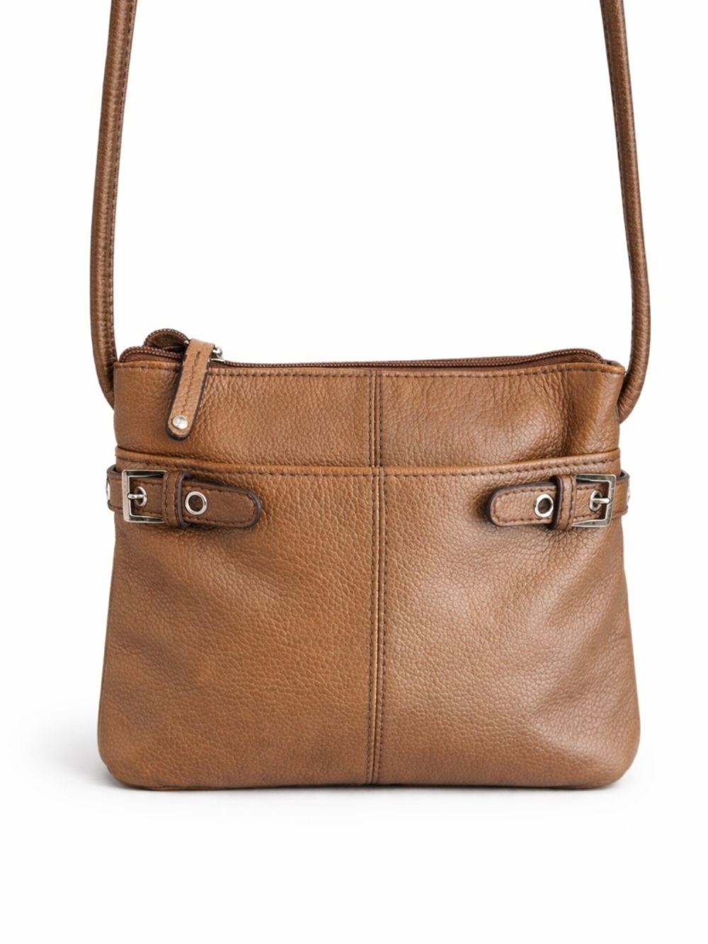 Tignanello Metallic Gold Pebbled Leather Crossbody Bag Buckle Accent Purse - Picture 11 of 11